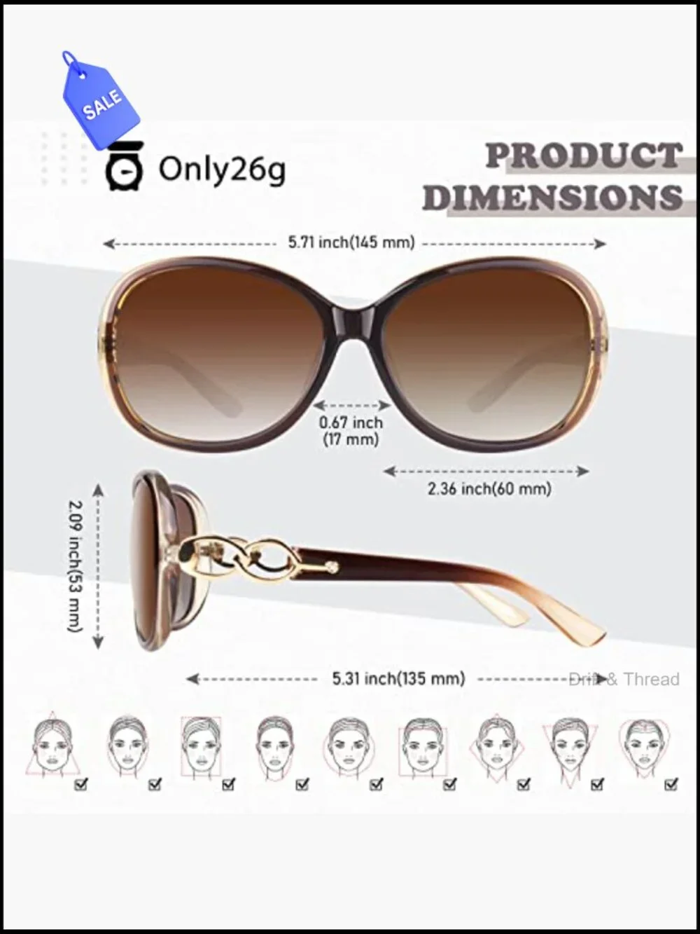 Oversized Polarized Sunglasses for Women UV400 Protection Retro Butterfly Shades